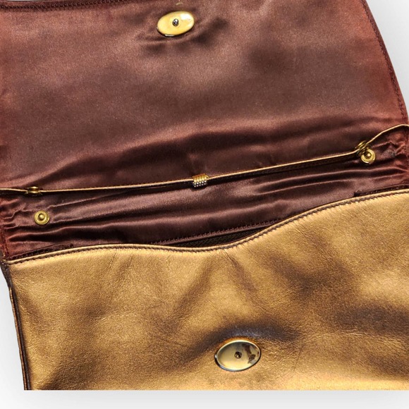 Vtg Morris Moskowitz Metallic Gold Leather Clutch Purse 70s disco - Picture 6 of 9